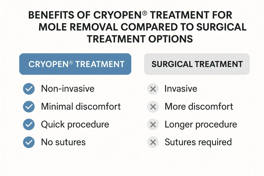 Table to show the benefits of getting moles removed Feltham from LA LIPO