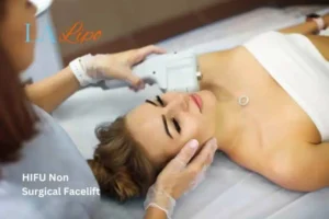Woman having Hi-Fu to reduce wrinkles Feltham.
