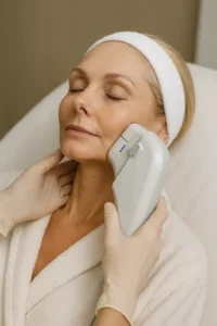 Woman receiving HIFU non surgical facelift treatment Feltham