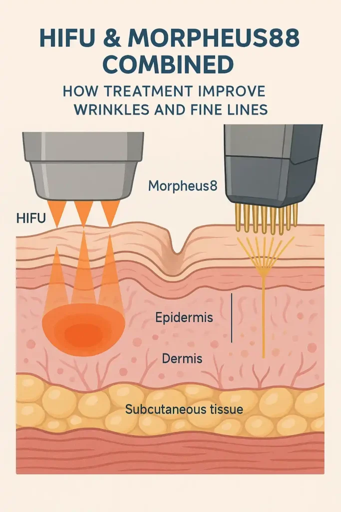 Diagram showing HIFU & Morpeus8 Feltham and the benefits for reduction in wrinkles and fine lines