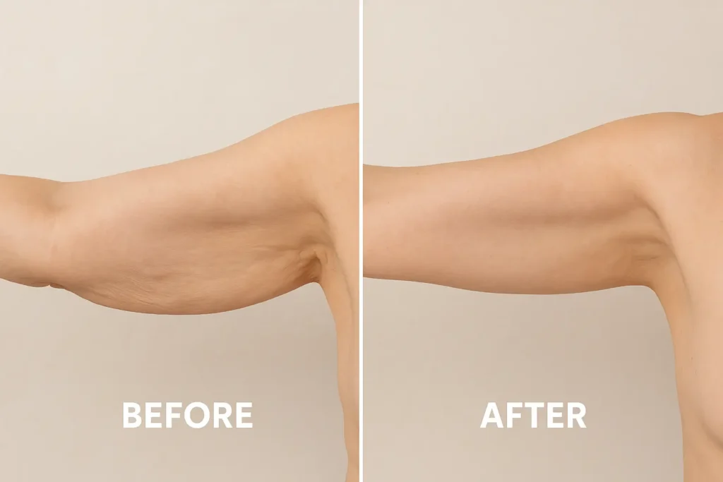 Picture of LA LIPO Feltham before and after results of skin tightening treatment on the upper arms.